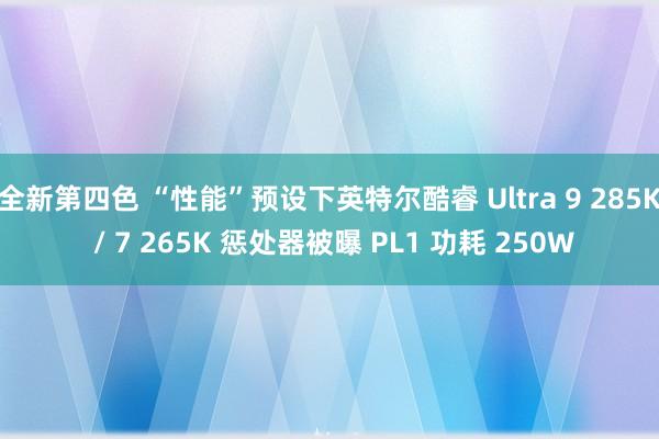 全新第四色 “性能”预设下英特尔酷睿 Ultra 9 285K / 7 265K 惩处器被曝 PL1 功耗 250W